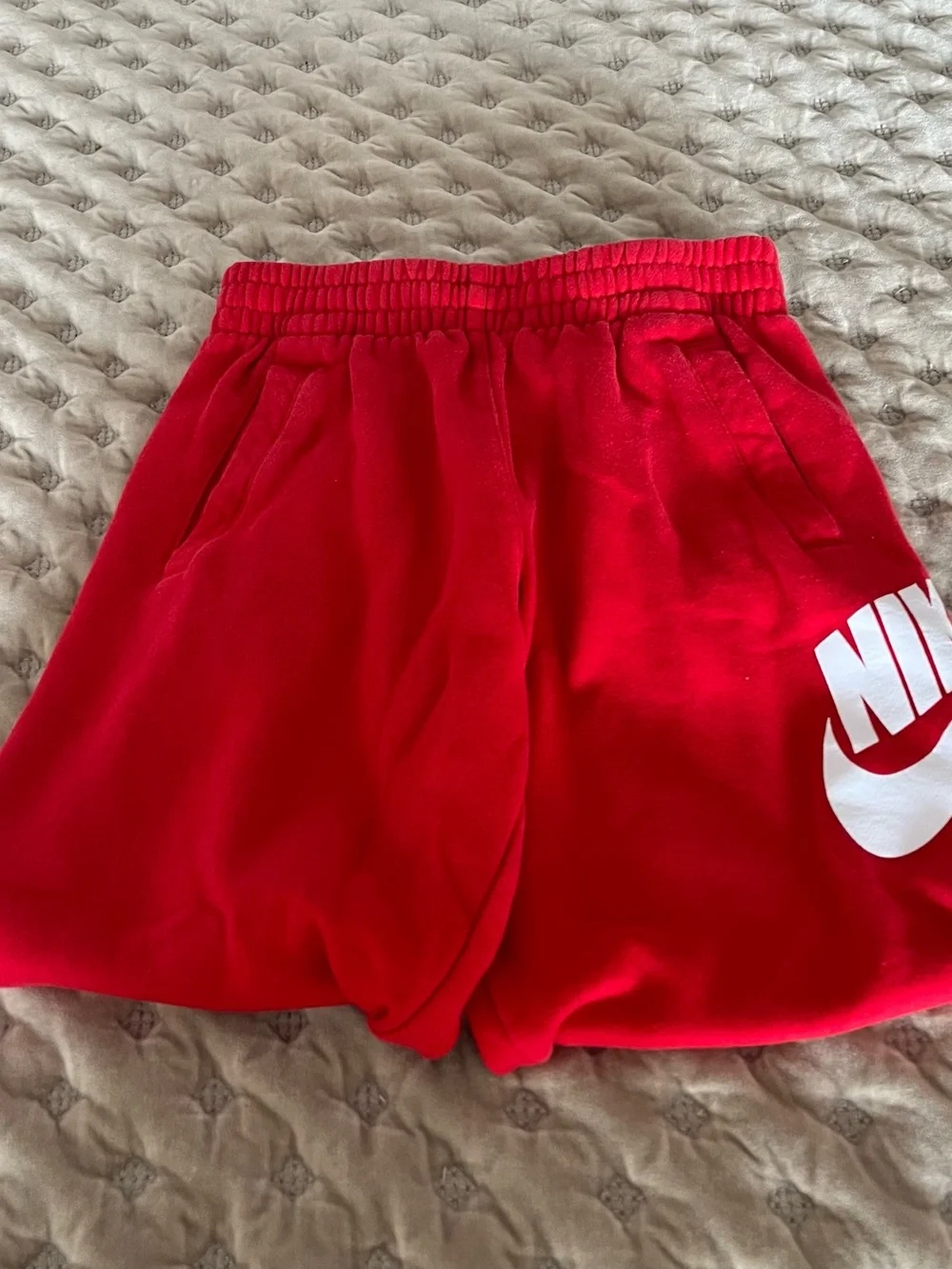 Nike Red Fleece Shorts with White Swoosh
